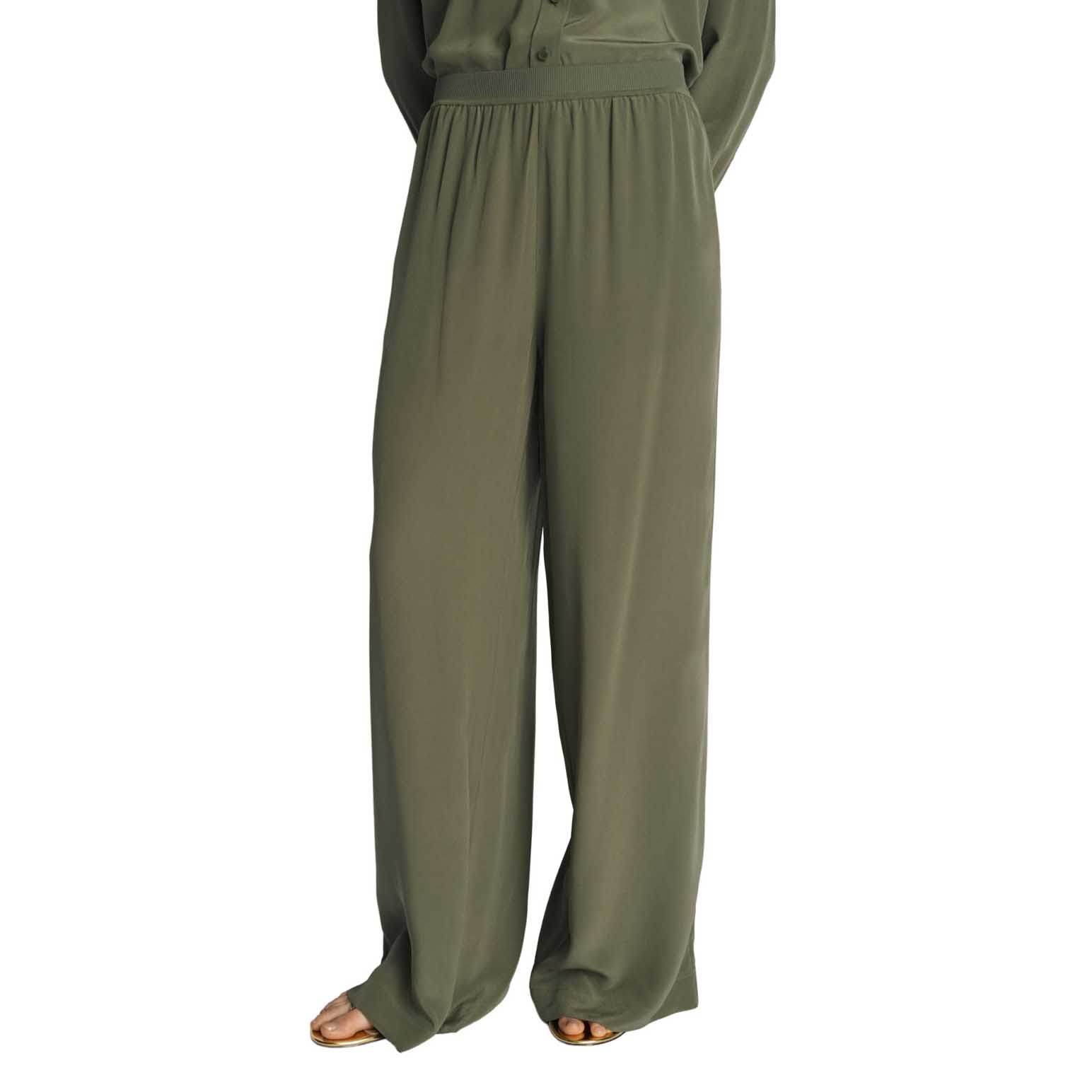 Veronika Maine Silk Flat Waist Wide Leg Pant
